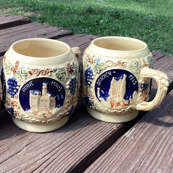 Vintage German Ceramic Beer Stein Mug Castle Scene Set of 3 - Picture 5 of 7